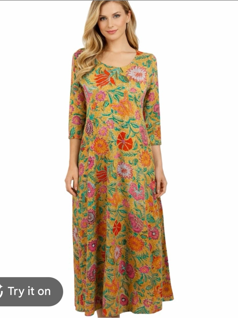 Natural life floral print long sleeve maxi dress size S boho prairie
